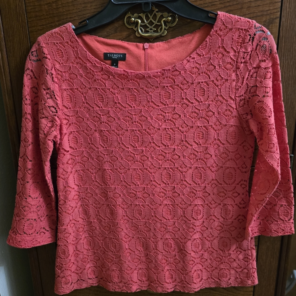 Talbots petite coral lace blouse
